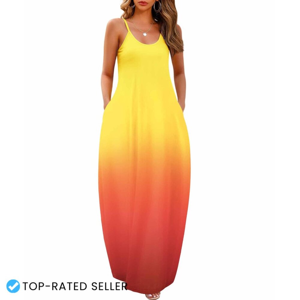 Maxi Dress with Pockets Adjustable Straps Loose Fit Summer Casual Elegant